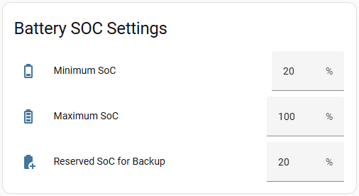Battery SOC settings